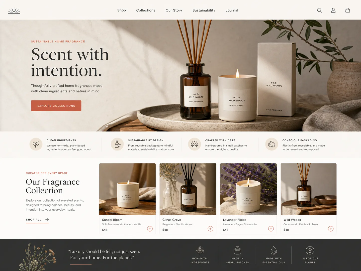 Responsive ecommerce website design for a home fragrance brand